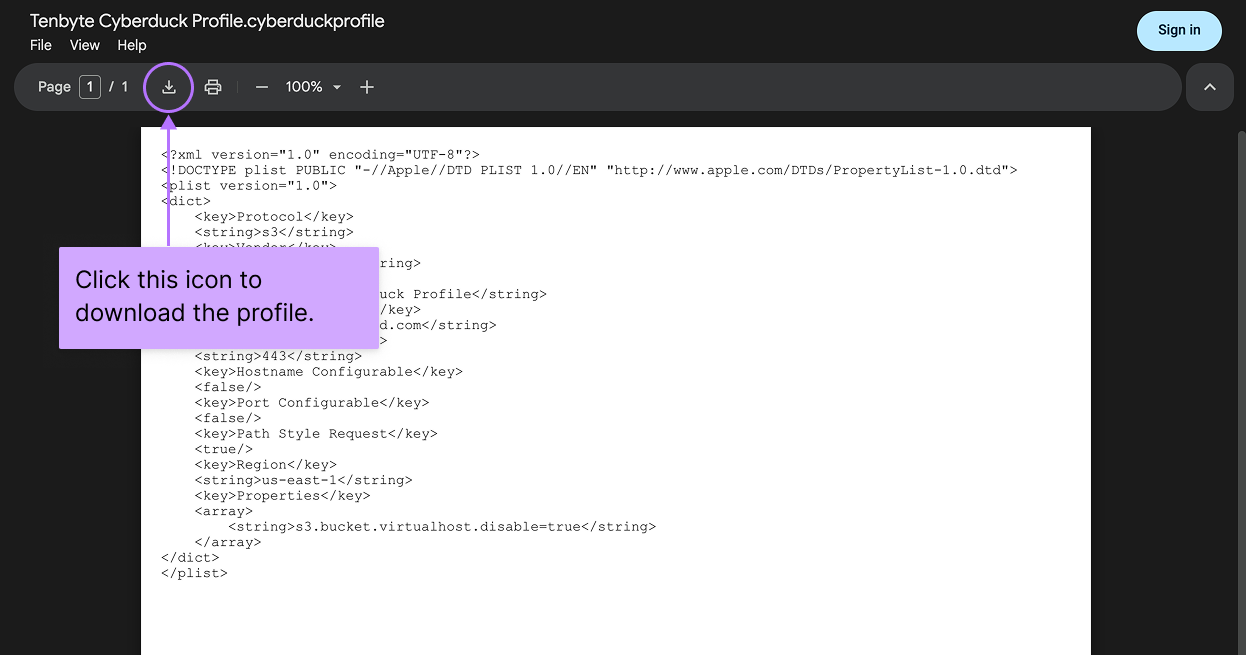 How to download cyberduck profile for tenbyte